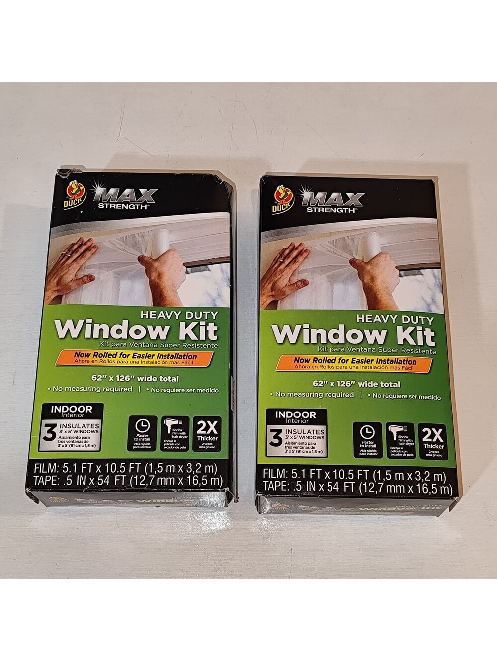 Duck Max Strength 62” x 126” Window Insulation Film Kit Fits 3 Windows Lot of 2